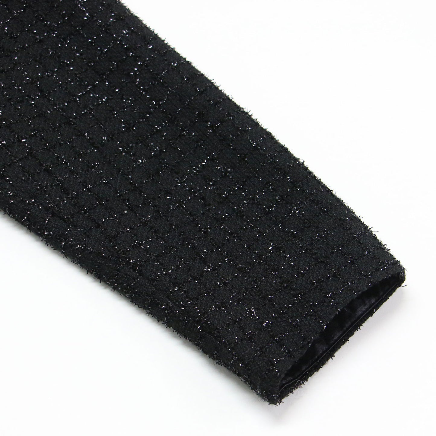 ラメ チェック ツイード ワンピース / ドレス 長袖 クルーネック ミニ丈 パフスリーブ ロゴ 刺繍