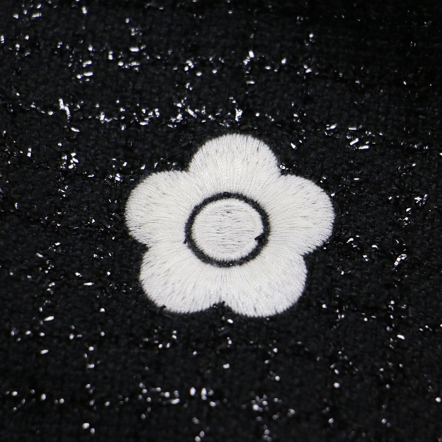 ラメ チェック ツイード ワンピース / ドレス 長袖 クルーネック ミニ丈 パフスリーブ ロゴ 刺繍