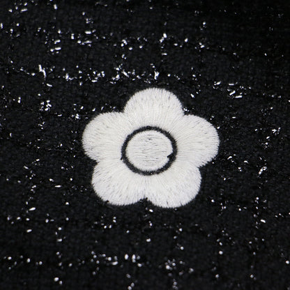 ラメ チェック ツイード ワンピース / ドレス 長袖 クルーネック ミニ丈 パフスリーブ ロゴ 刺繍