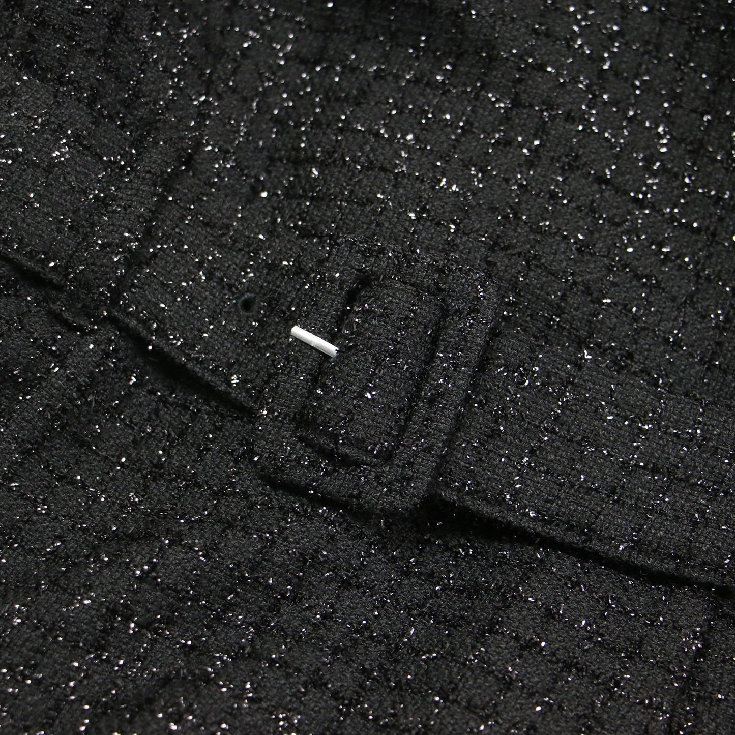 ラメ チェック ツイード ワンピース / ドレス 長袖 クルーネック ミニ丈 パフスリーブ ロゴ 刺繍