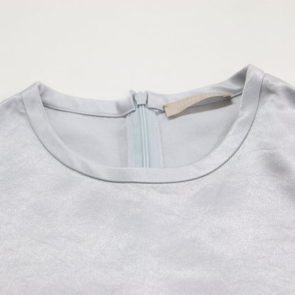 25春夏 サテン ロングスリーブブラウス / Elba Satin Cali Blouse プルオーバー クルーネック スリット