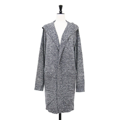 MIXニットフードロングカーディガン / ガウン 長袖 ミドルゲージ ウール カシミヤ