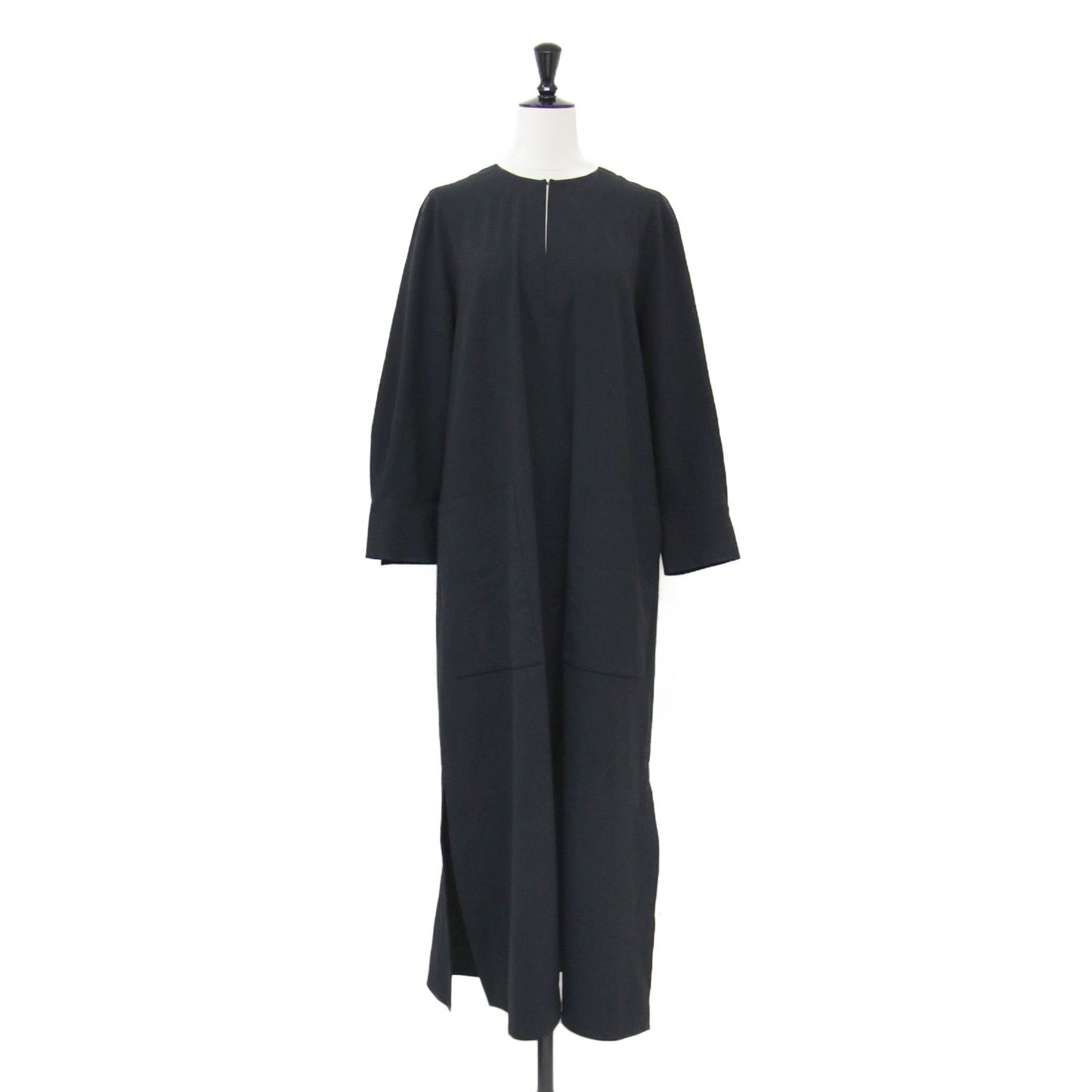 23春夏 ロングスリーブ カフタンドレス / LW Wool Stretch Finley ワンピース キーネック フレア ロング丈 スリット