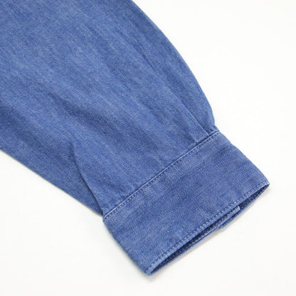 20秋冬 フリル デニム シャツ / ブラウス 長袖 バンドカラー カットオフ コットン