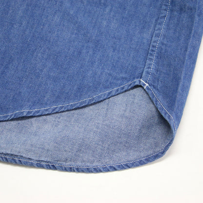 20秋冬 フリル デニム シャツ / ブラウス 長袖 バンドカラー カットオフ コットン