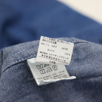 20秋冬 フリル デニム シャツ / ブラウス 長袖 バンドカラー カットオフ コットン