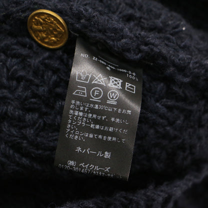 アラン編み ハンドニット カーディガン / クルーネック 長袖 オーバーサイズ 配色 金ボタン ウール