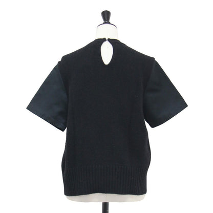 フェイクファー コンビ 半袖 ニット / ブラウス プルオーバー クルーネック ドッキング ウール