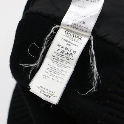 フェイクファー コンビ 半袖 ニット / ブラウス プルオーバー クルーネック ドッキング ウール