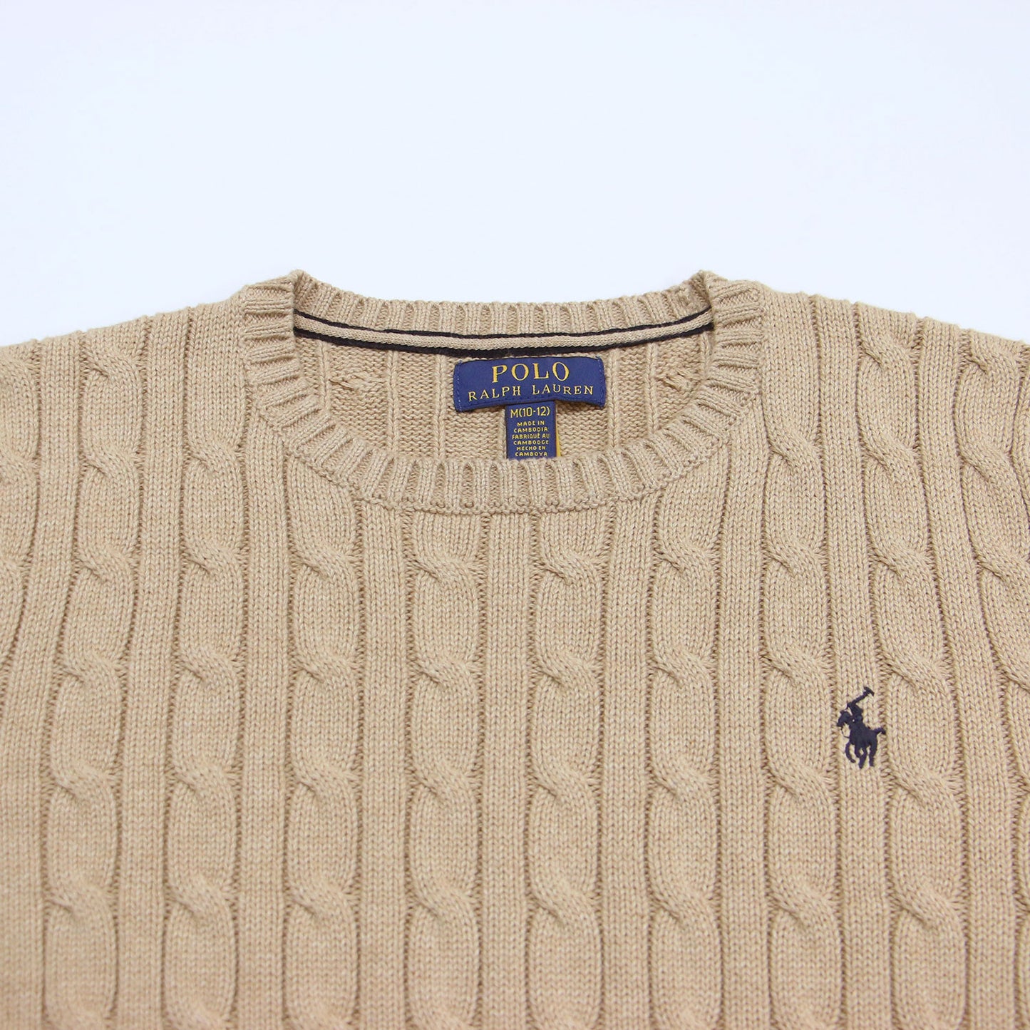 コットン ケーブル ニット / セーター プルオーバー クルーネック 長袖 刺繍