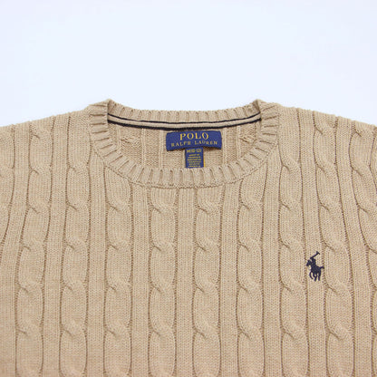コットン ケーブル ニット / セーター プルオーバー クルーネック 長袖 刺繍