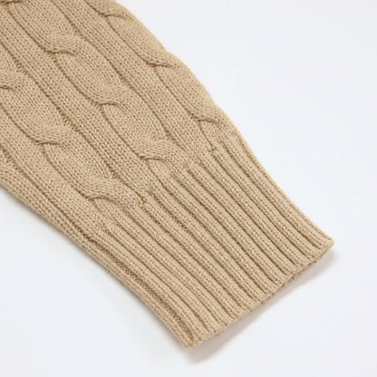 コットン ケーブル ニット / セーター プルオーバー クルーネック 長袖 刺繍