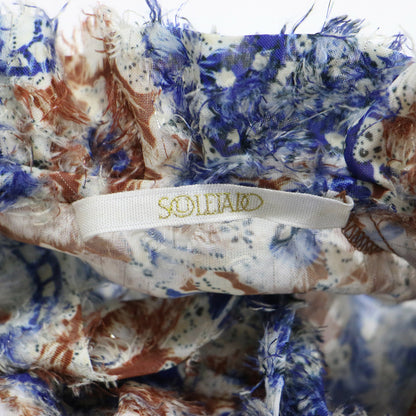 24秋冬 ポリエステル プリント ギャザー フリル ブラウス / シャツ プルオーバー ショート丈 長袖 ボリュームスリーブ シャギー