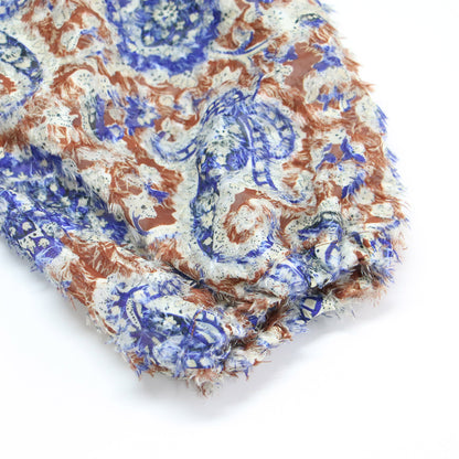 24秋冬 ポリエステル プリント ギャザー フリル ブラウス / シャツ プルオーバー ショート丈 長袖 ボリュームスリーブ シャギー