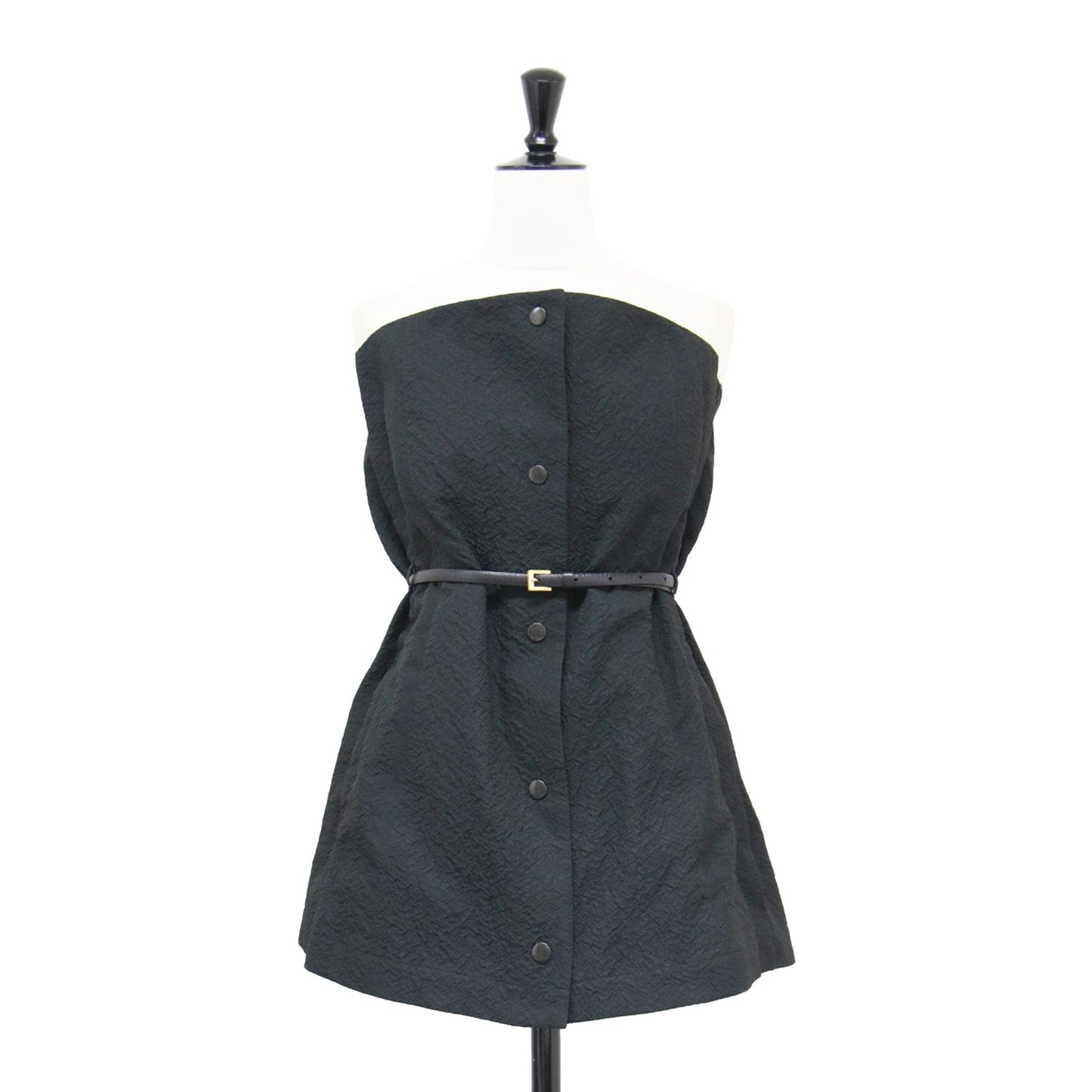 20秋冬 ポリエステル ナイロン スリートジャガード フロントボタン ビスチェ / トップス フレア ベルト付き