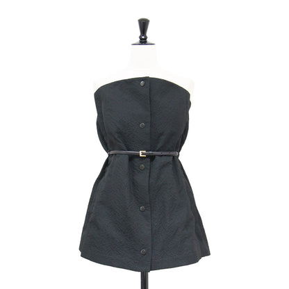 20秋冬 ポリエステル ナイロン スリートジャガード フロントボタン ビスチェ / トップス フレア ベルト付き