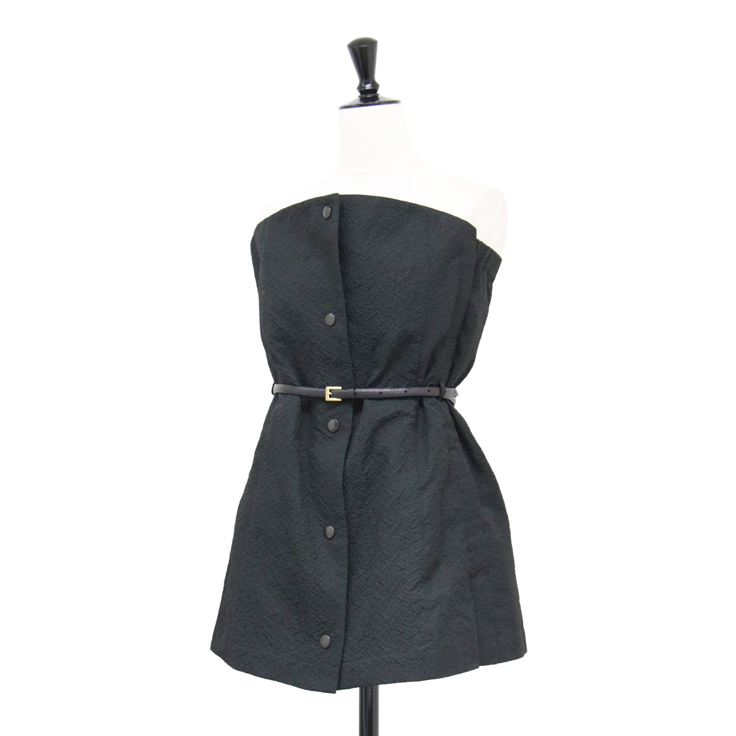 20秋冬 ポリエステル ナイロン スリートジャガード フロントボタン ビスチェ / トップス フレア ベルト付き