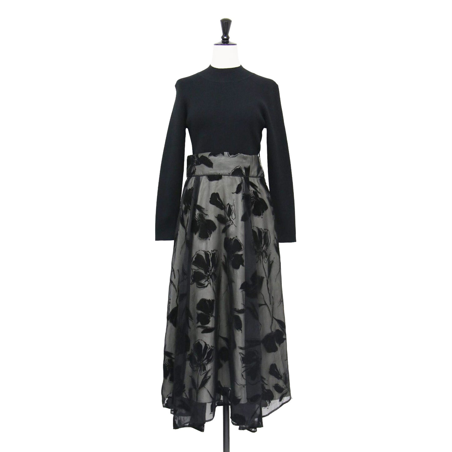 20秋冬 リリー フロッキー ドッキング ワンピース / ロング ハイネック 長袖 コンビ 花柄 プリント