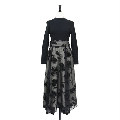 20秋冬 リリー フロッキー ドッキング ワンピース / ロング ハイネック 長袖 コンビ 花柄 プリント