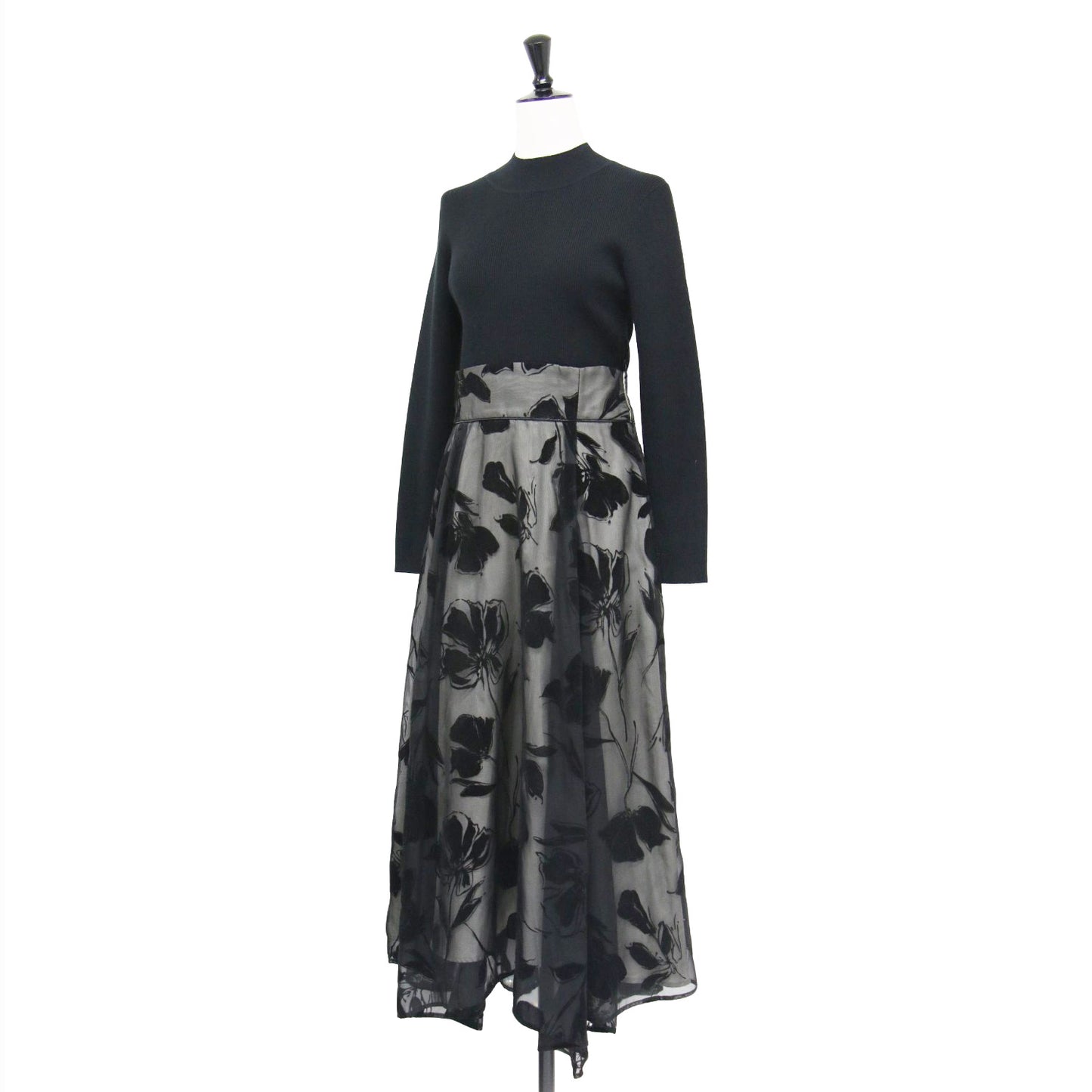 20秋冬 リリー フロッキー ドッキング ワンピース / ロング ハイネック 長袖 コンビ 花柄 プリント