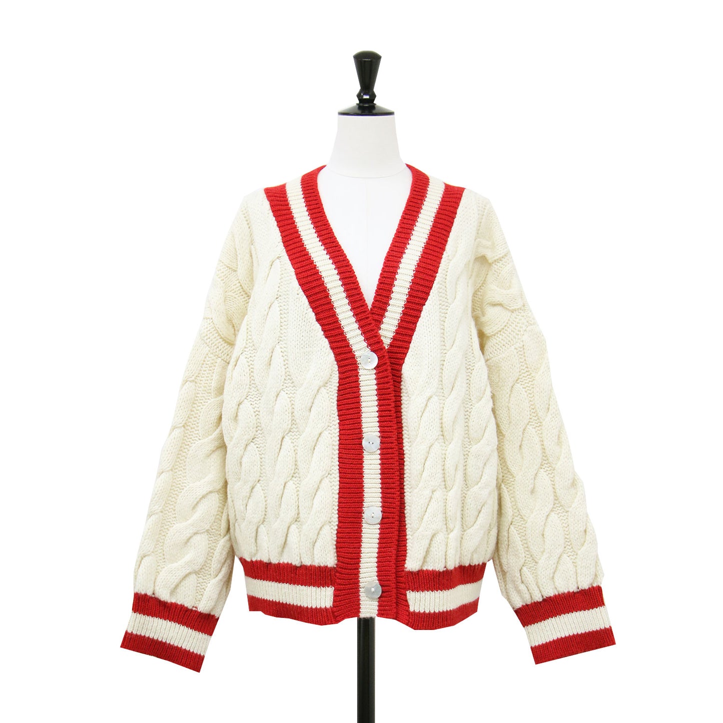 23秋冬 チルデン Vネック カーディガン / Big Cable Vee Cardigan ニット ショート丈 長袖 ケーブル ウール