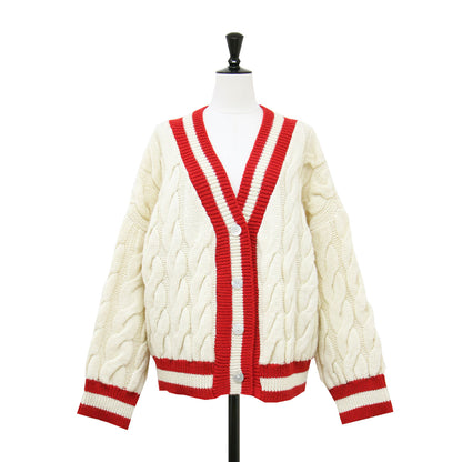 23秋冬 チルデン Vネック カーディガン / Big Cable Vee Cardigan ニット ショート丈 長袖 ケーブル ウール