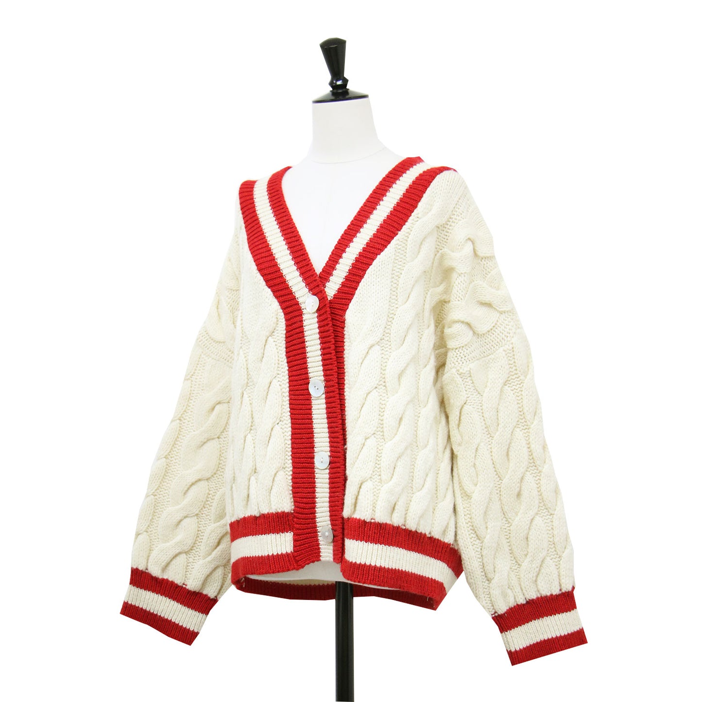 23秋冬 チルデン Vネック カーディガン / Big Cable Vee Cardigan ニット ショート丈 長袖 ケーブル ウール