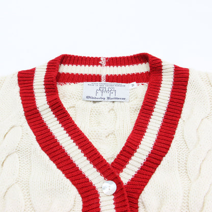 23秋冬 チルデン Vネック カーディガン / Big Cable Vee Cardigan ニット ショート丈 長袖 ケーブル ウール