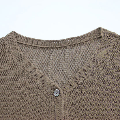22春夏 カノコ 2WAY バック開き カーディガン / ニット 長袖 Vネック ボートネック 透かし編み