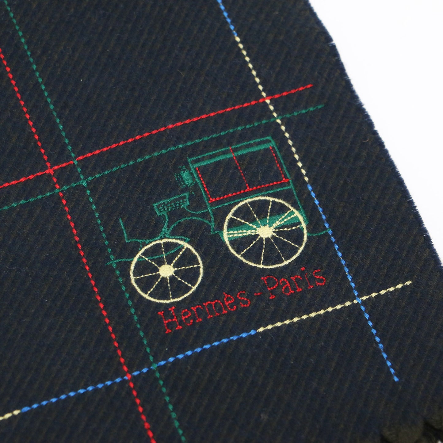 24秋冬 カシミヤ マフラー クラン ブロデ ベルリンヌ / ストール フリンジ 刺繍 チェック柄 ステッチ