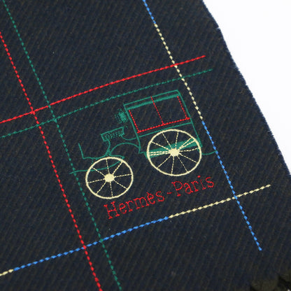24秋冬 カシミヤ マフラー クラン ブロデ ベルリンヌ / ストール フリンジ 刺繍 チェック柄 ステッチ