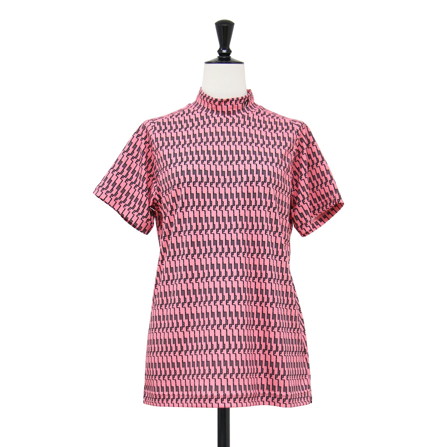 モノグラム柄 ハイネック メッシュ 半袖 Tシャツ / カットソー プルオーバー ハーフスリーブ