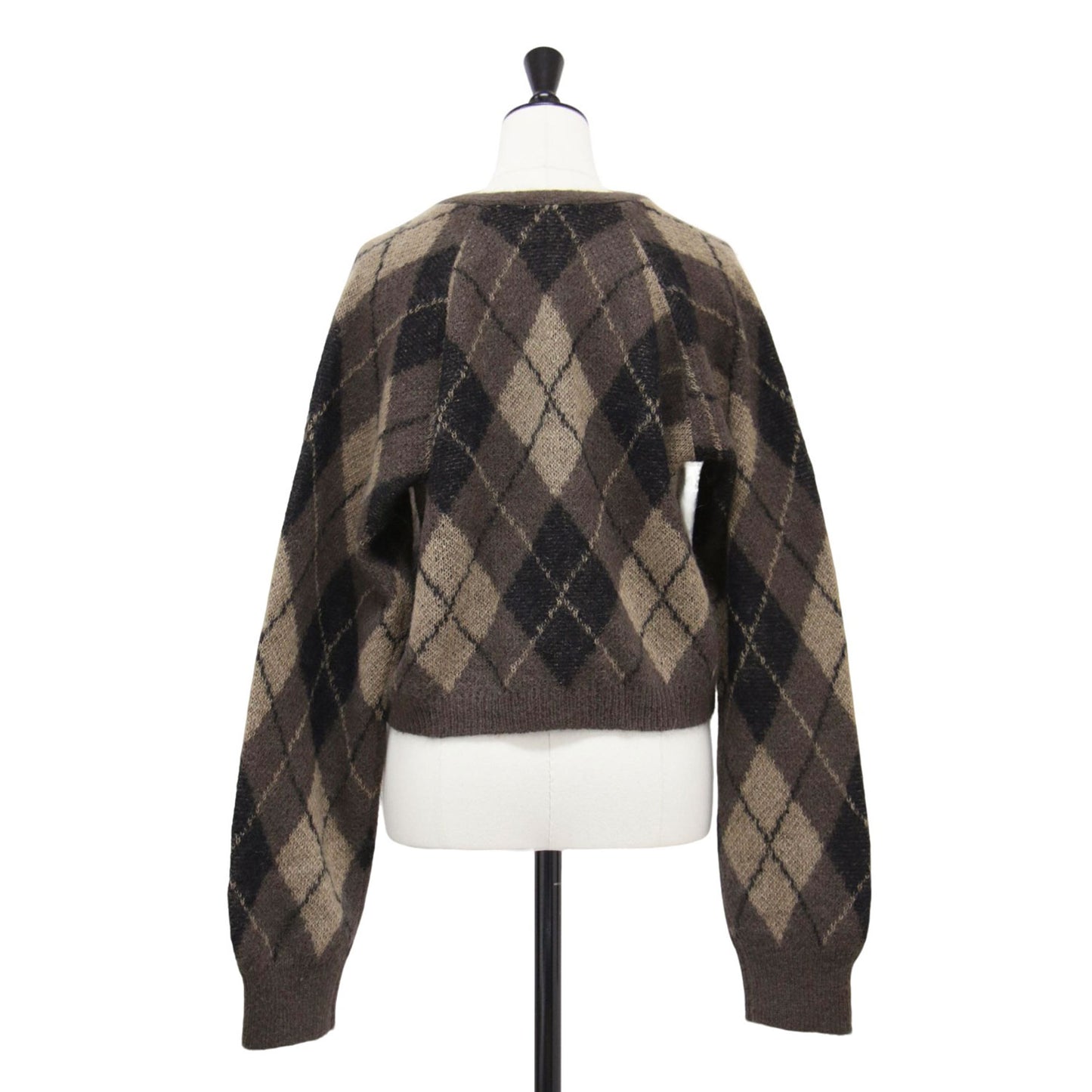 25秋冬 アーガイル ミニ カーディガン / Argyle mini ニット ショート丈 Vネック 長袖 モヘア ウール