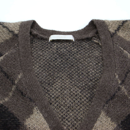 25秋冬 アーガイル ミニ カーディガン / Argyle mini ニット ショート丈 Vネック 長袖 モヘア ウール