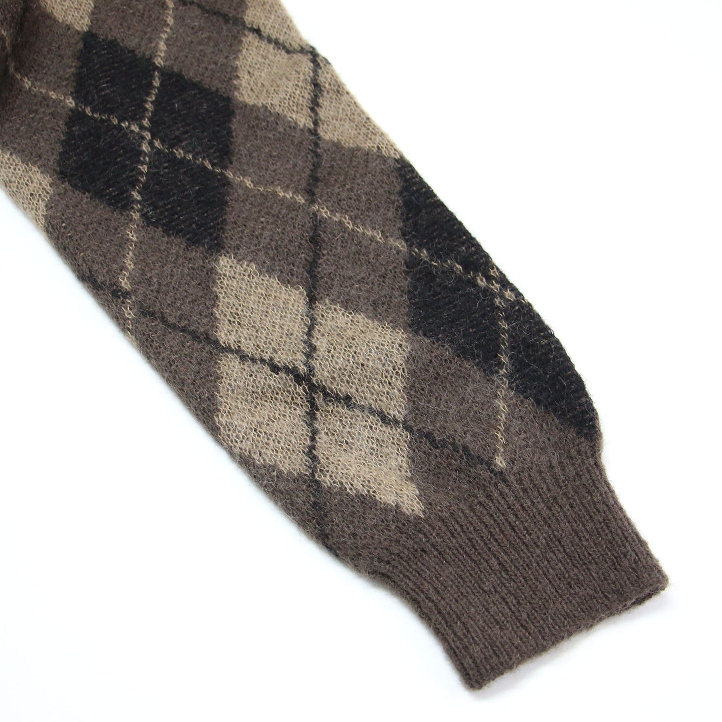 25秋冬 アーガイル ミニ カーディガン / Argyle mini ニット ショート丈 Vネック 長袖 モヘア ウール