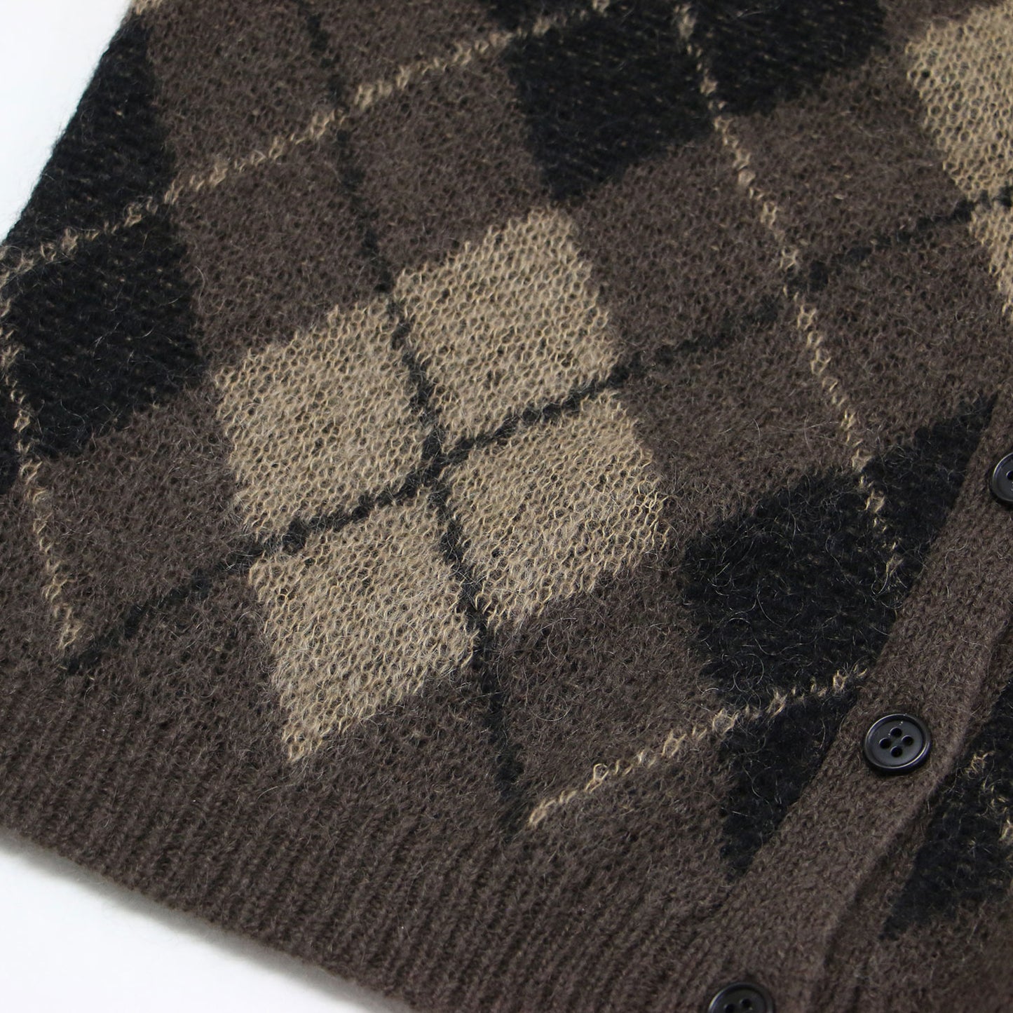 25秋冬 アーガイル ミニ カーディガン / Argyle mini ニット ショート丈 Vネック 長袖 モヘア ウール