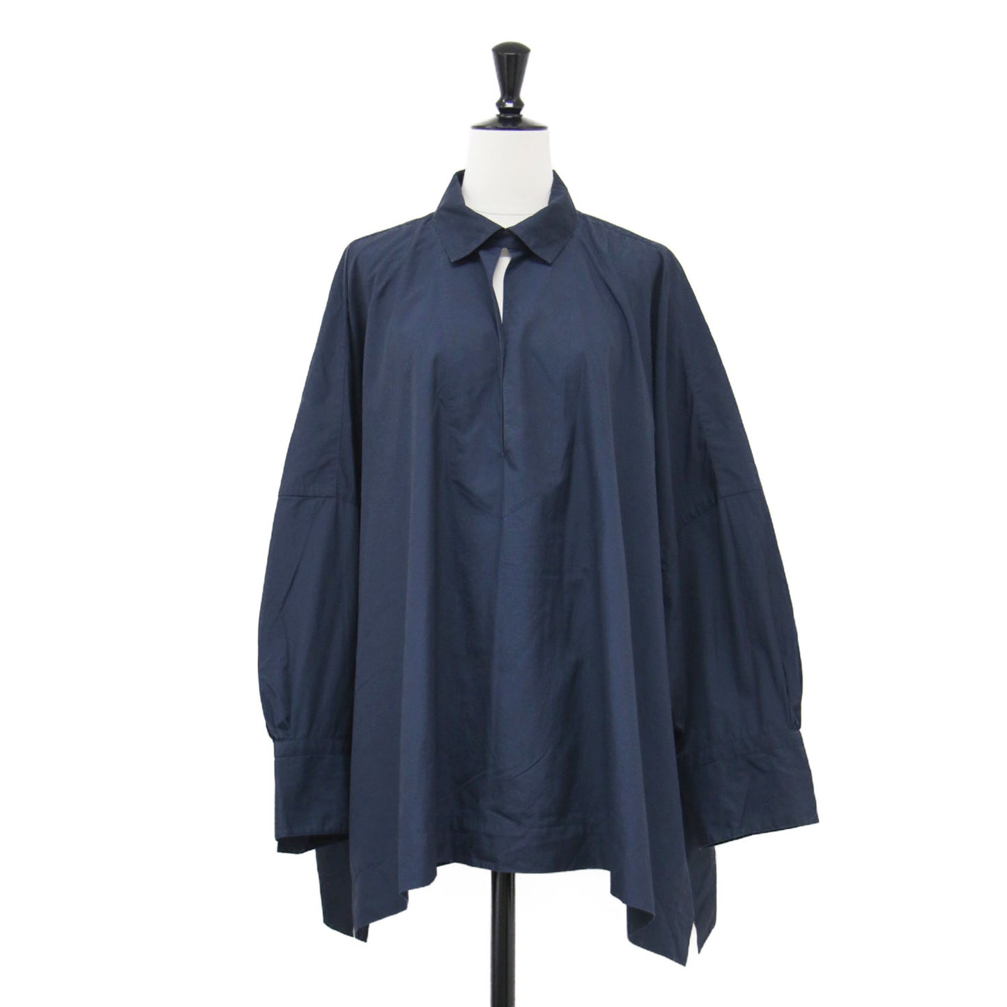 BOURRIENNE 24春夏 コットン タイプライター ポンチョ シャツ / ブラウス プルオーバー 長袖 Vネック ワイド