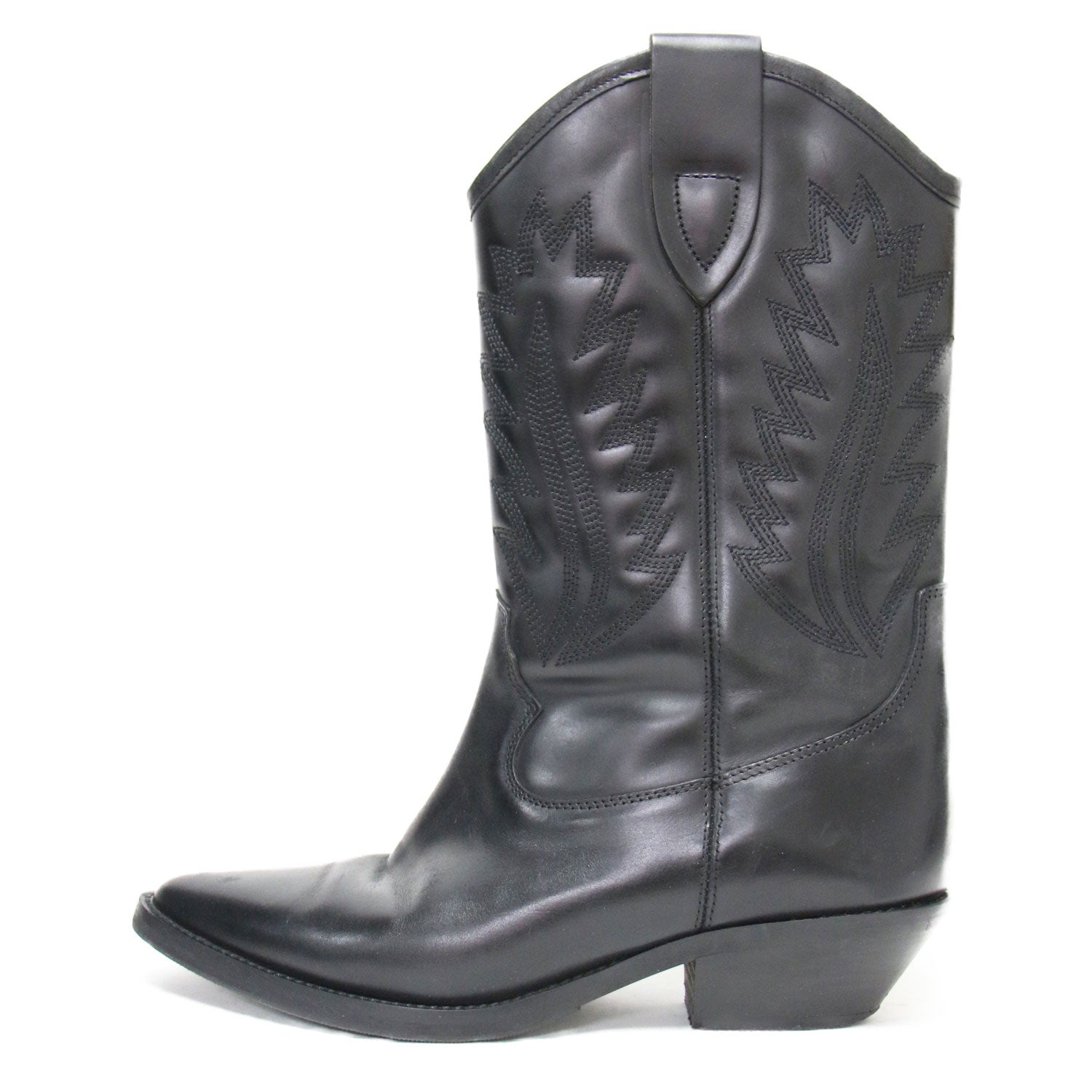 レザー ウエスタンブーツ / ミドル丈 ポインテッドトゥ ステッチ