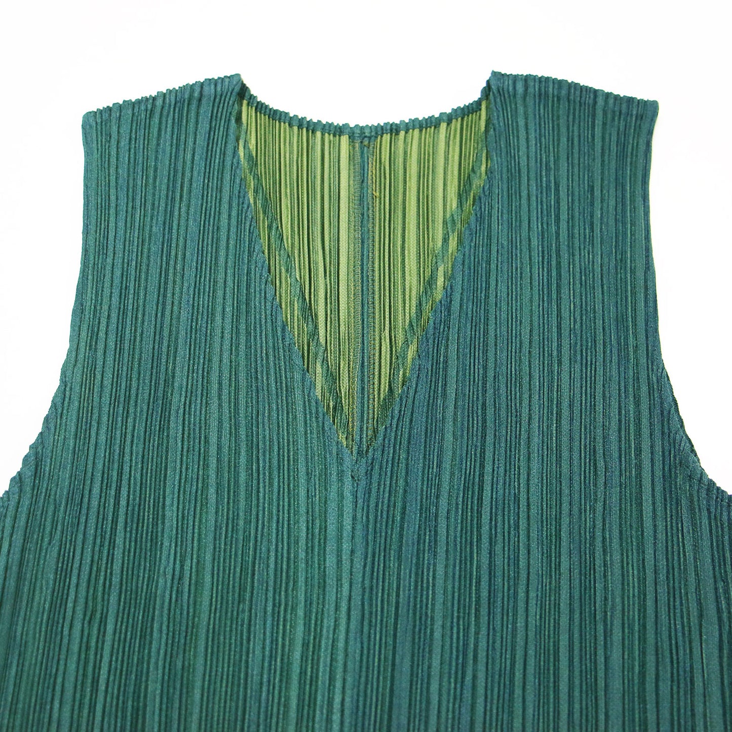 プリーツ ノースリーブ ワンピース / ロング Vネック Aライン ダブルフェイス