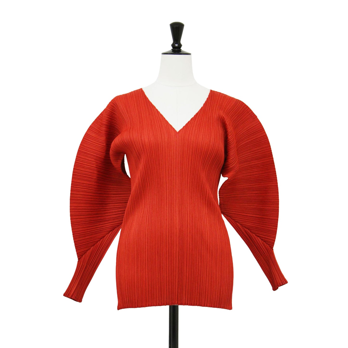 プリーツ Vネック プルオーバー トップス / ブラウス 長袖 ボリュームスリーブ ダブルフェイス