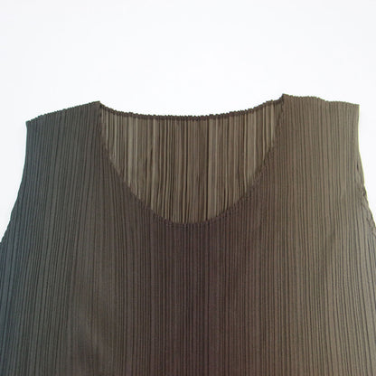 グラデーションカラー プリーツ ノースリーブ ワンピース / ロング ラウンドネック Iライン スリット