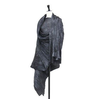 MADAME-T タイダイ染め プリーツ 大判 ストール / ショール 羽織り ポンチョ ホール付き