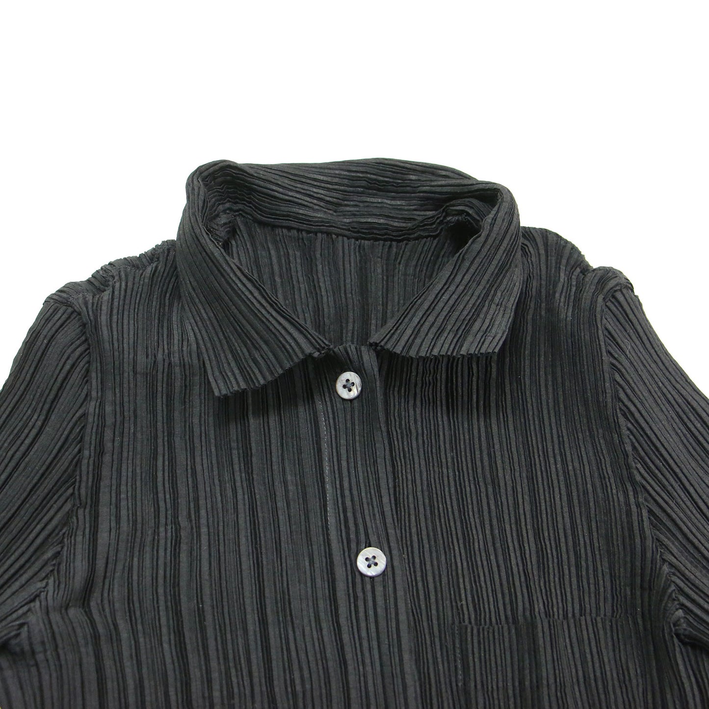 プリーツ 長袖 ロング シャツ / チュニック丈 レギュラーカラー 長袖