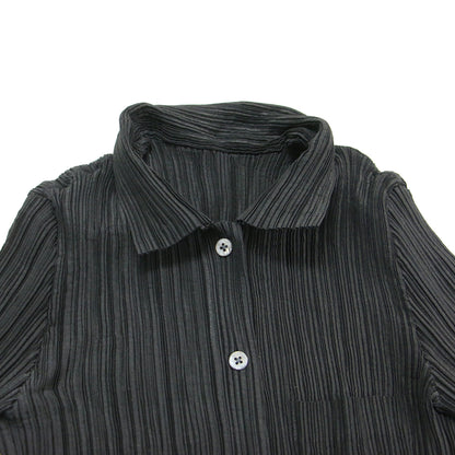 プリーツ 長袖 ロング シャツ / チュニック丈 レギュラーカラー 長袖