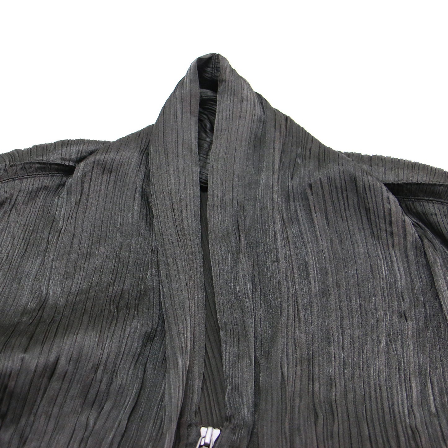 プリーツ ジップ ロング コート / Vネック 長袖 ショールカラー