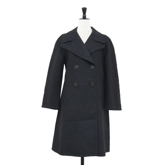 カシミヤ ダブルフェイス ピーコート / ロング ラグランスリーブ レザーボタン