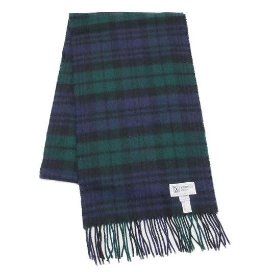 カシミヤ チェック マフラー / フリンジ タータンチェック ブラックウォッチ