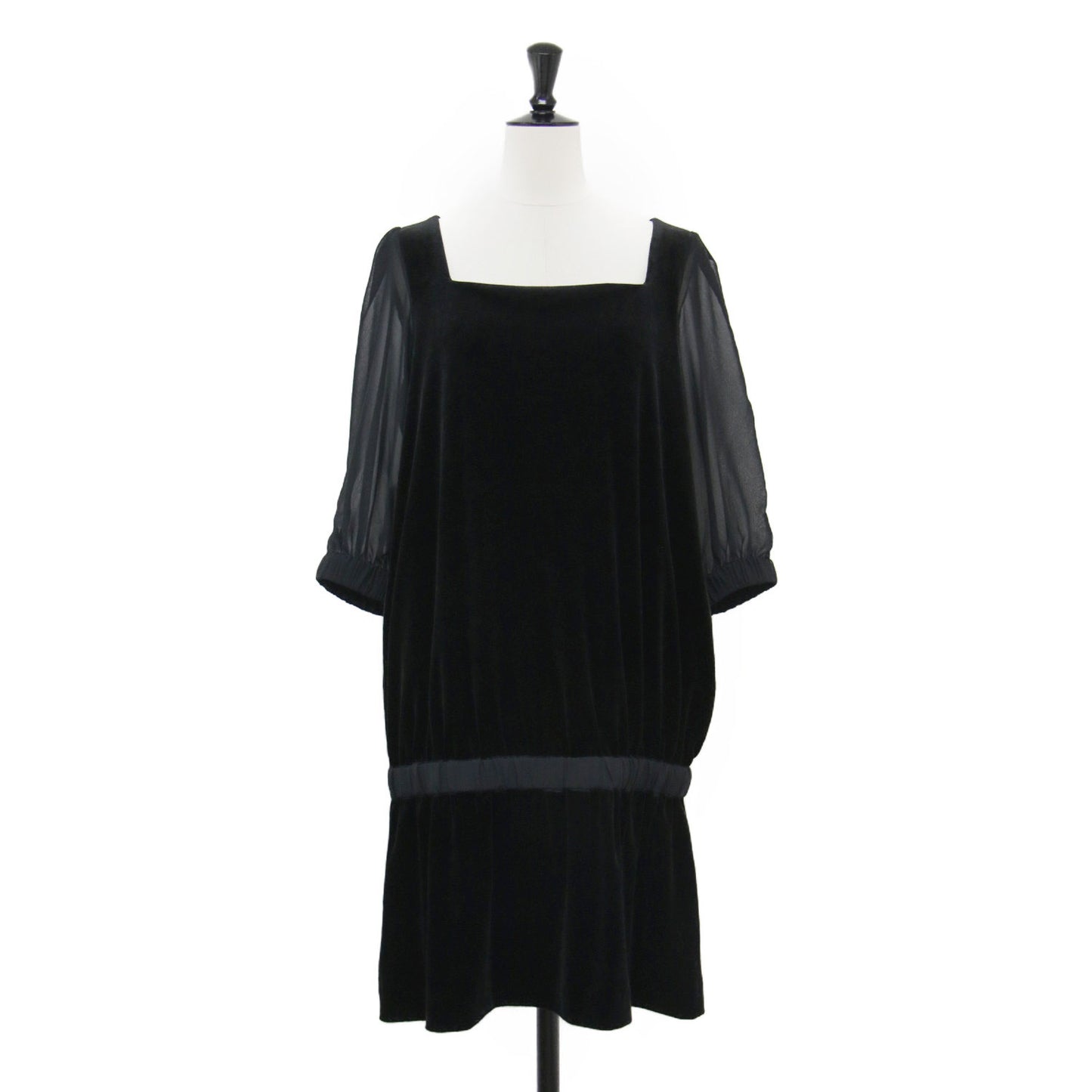 VELOUR NOIR ベロア シフォン コンビ ワンピース / チュニック ミニ丈 五分袖 スクエアネック