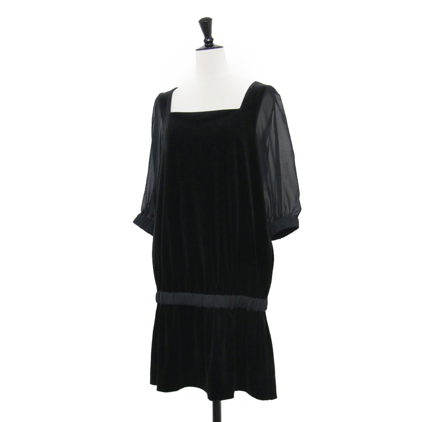 VELOUR NOIR ベロア シフォン コンビ ワンピース / チュニック ミニ丈 五分袖 スクエアネック