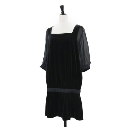 VELOUR NOIR ベロア シフォン コンビ ワンピース / チュニック ミニ丈 五分袖 スクエアネック